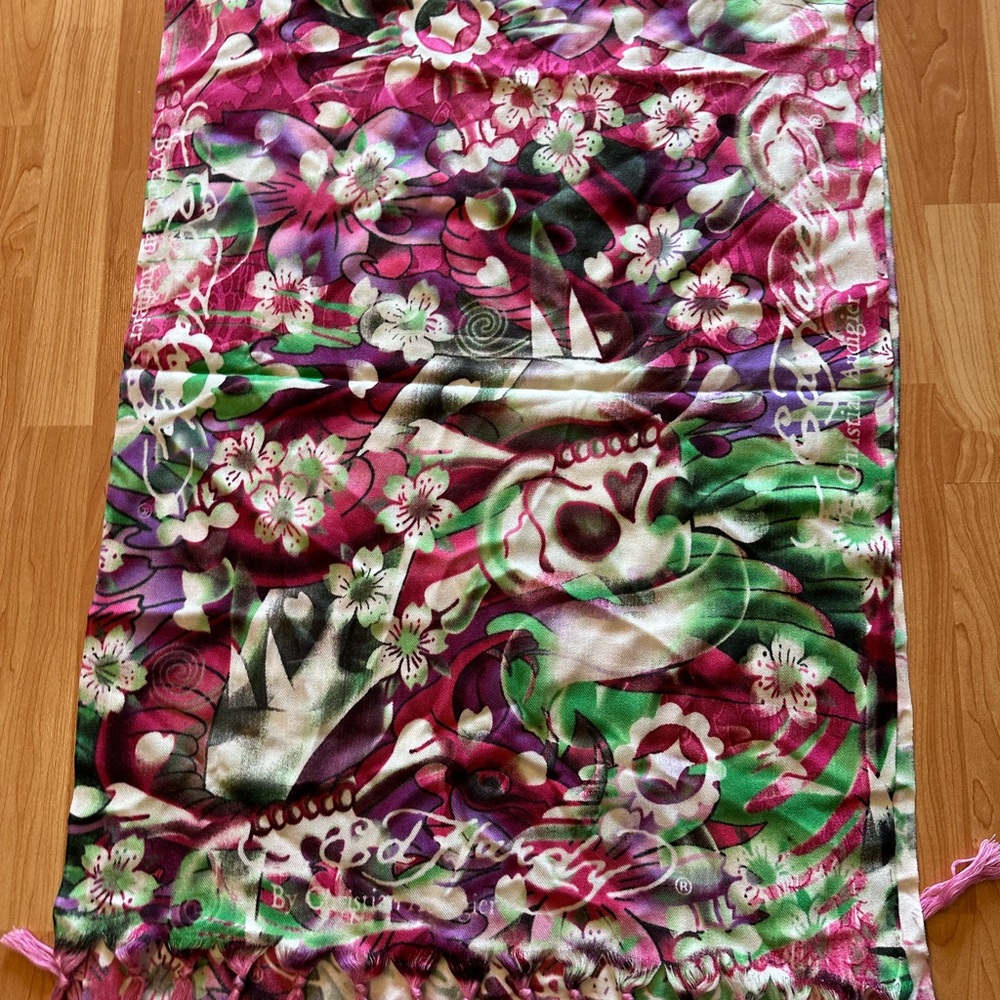 Ed Hardy by Christian Audigier Scarf - Pink Skulls, Vintage Y2K